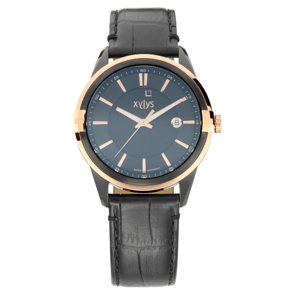 Xylys Swiss Analog Leather Strap Black Dial Watch for Men NS40048KL02E