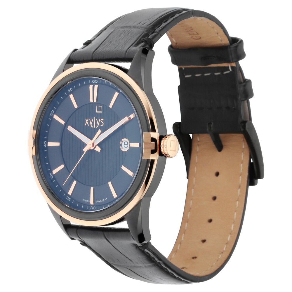 Xylys Swiss Analog Leather Strap Black Dial Watch for Men NS40048KL02E