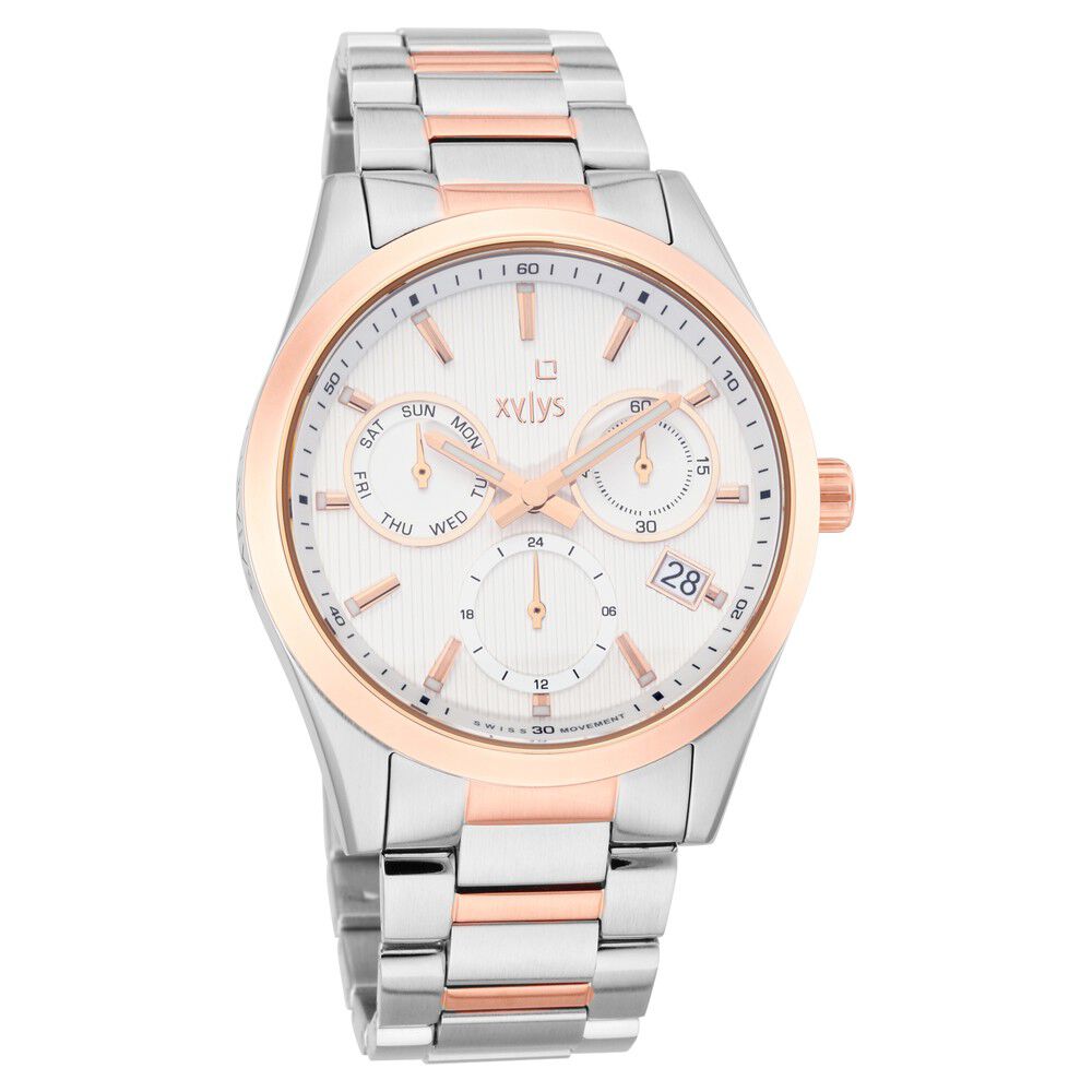 Xylys Swiss Multifunction Two Toned Stainless Steel Strap White Dial Watch For Men NS40052KM01E