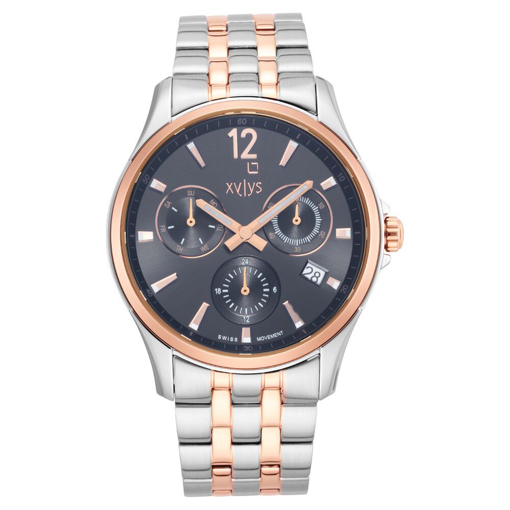 Xylys Swiss Multifunction Two Toned Stainless Steel Strap Grey Dial Watch For Men NS40054KM01E