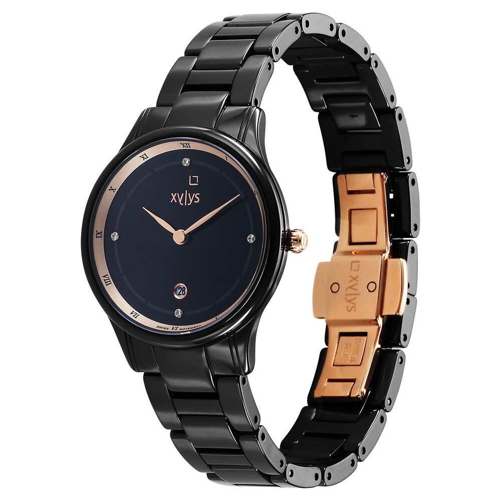 Xylys Swiss Analog with Date Black Ceramic Strap and Dial Watch For Women NS45019NC01E