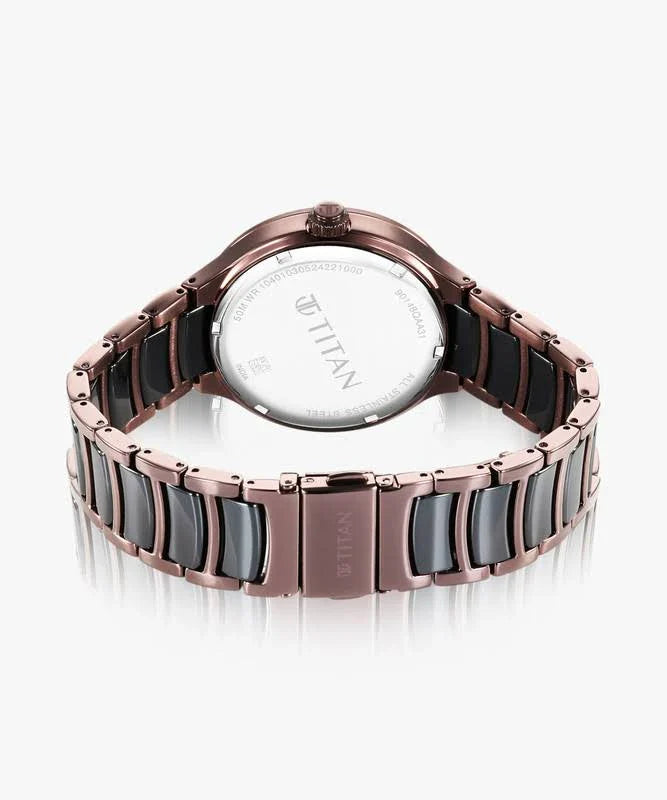 Titan Ceramic Fusion Multifunction Black Dial With Two Tone Men Watch 90148KD05
