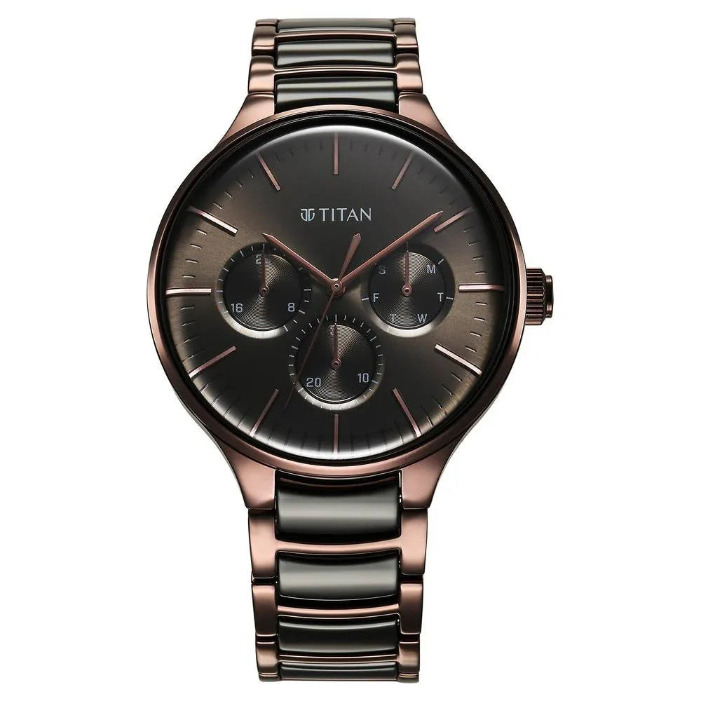 Titan Ceramic Fusion Multifunction Black Dial With Two Tone Men Watch 90148KD05