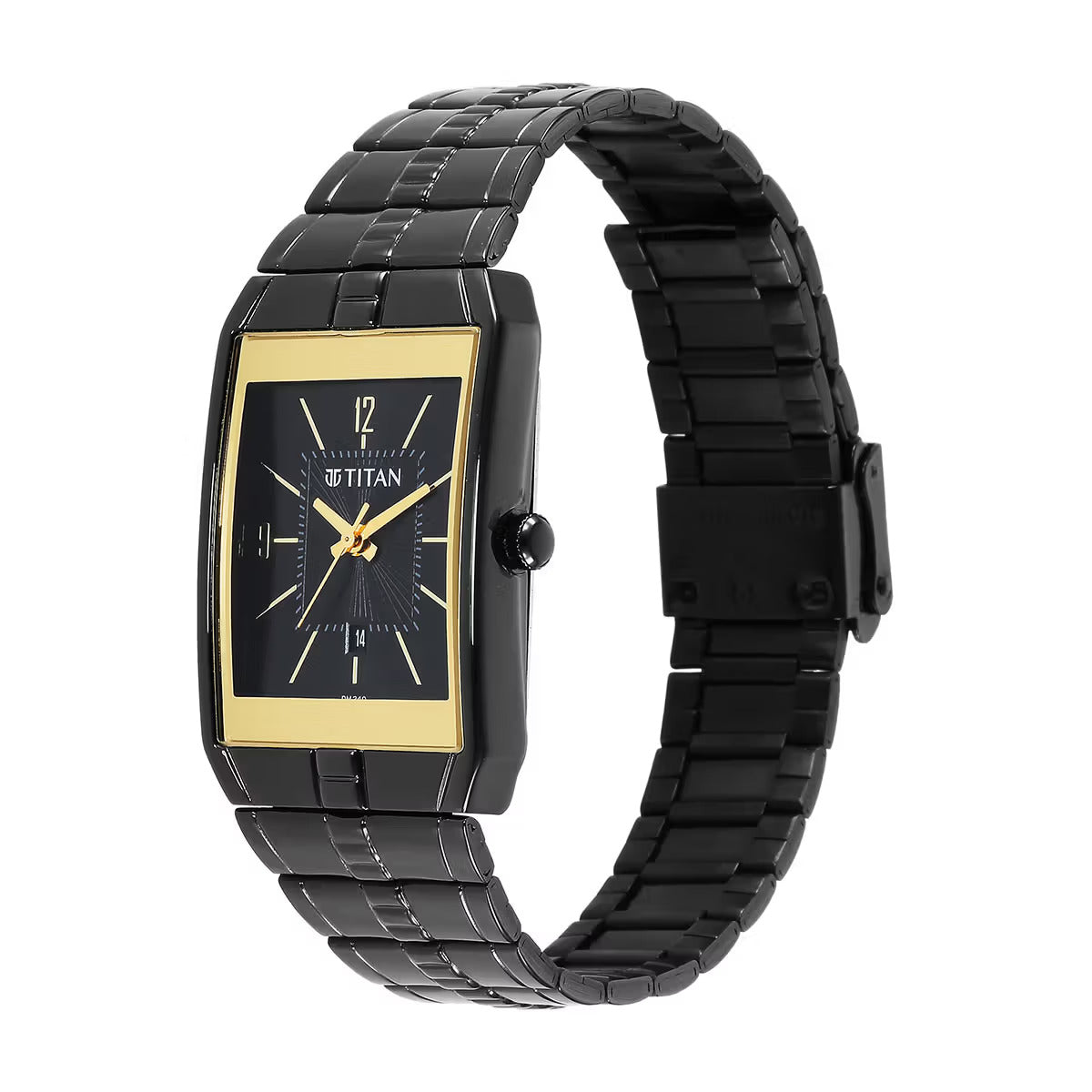 Titan Quartz Analog Black Dial Stainless Steel Strap Watch for Men 9151NM01