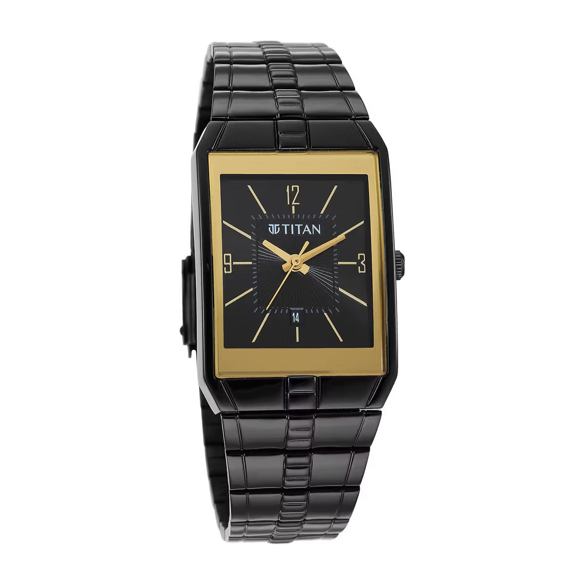 Titan Quartz Analog Black Dial Stainless Steel Strap Watch for Men 9151NM01