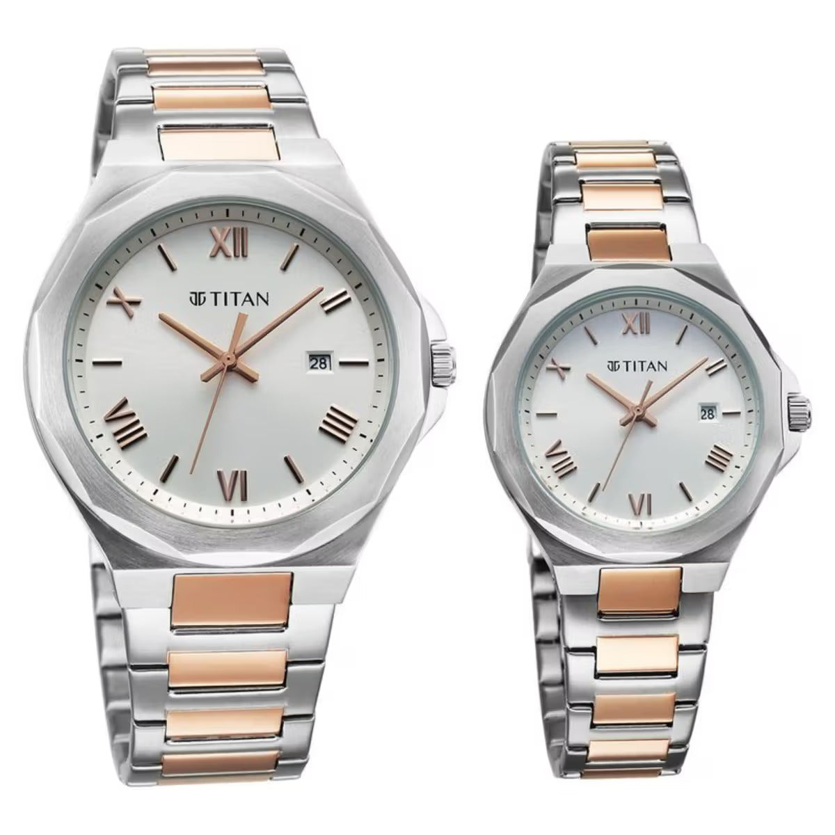 Titan Bandhan Quartz Analog with Date White Dial Two Tone Watch For Couple 9401094210KM01