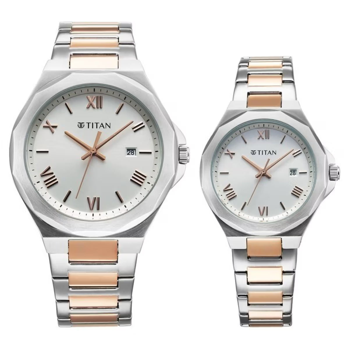 Titan Bandhan Quartz Analog with Date White Dial Two Tone Watch For Couple 9401094210KM01