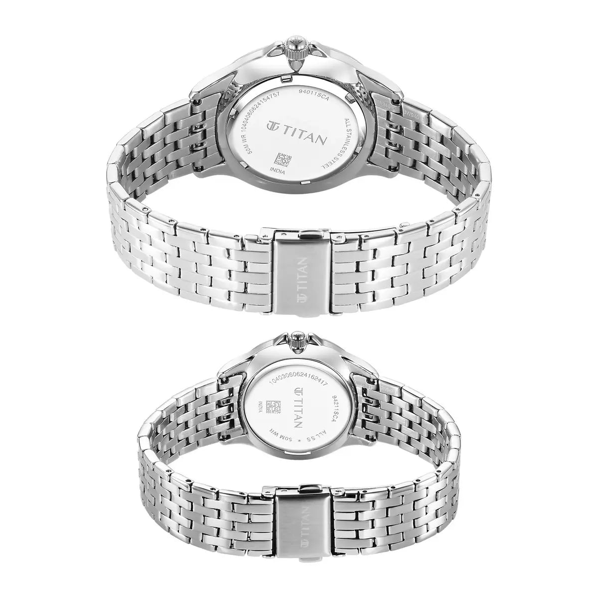Titan Bandhan Quartz Analog with Date Blue Dial Silver Watch For Couple 9401194211SM01