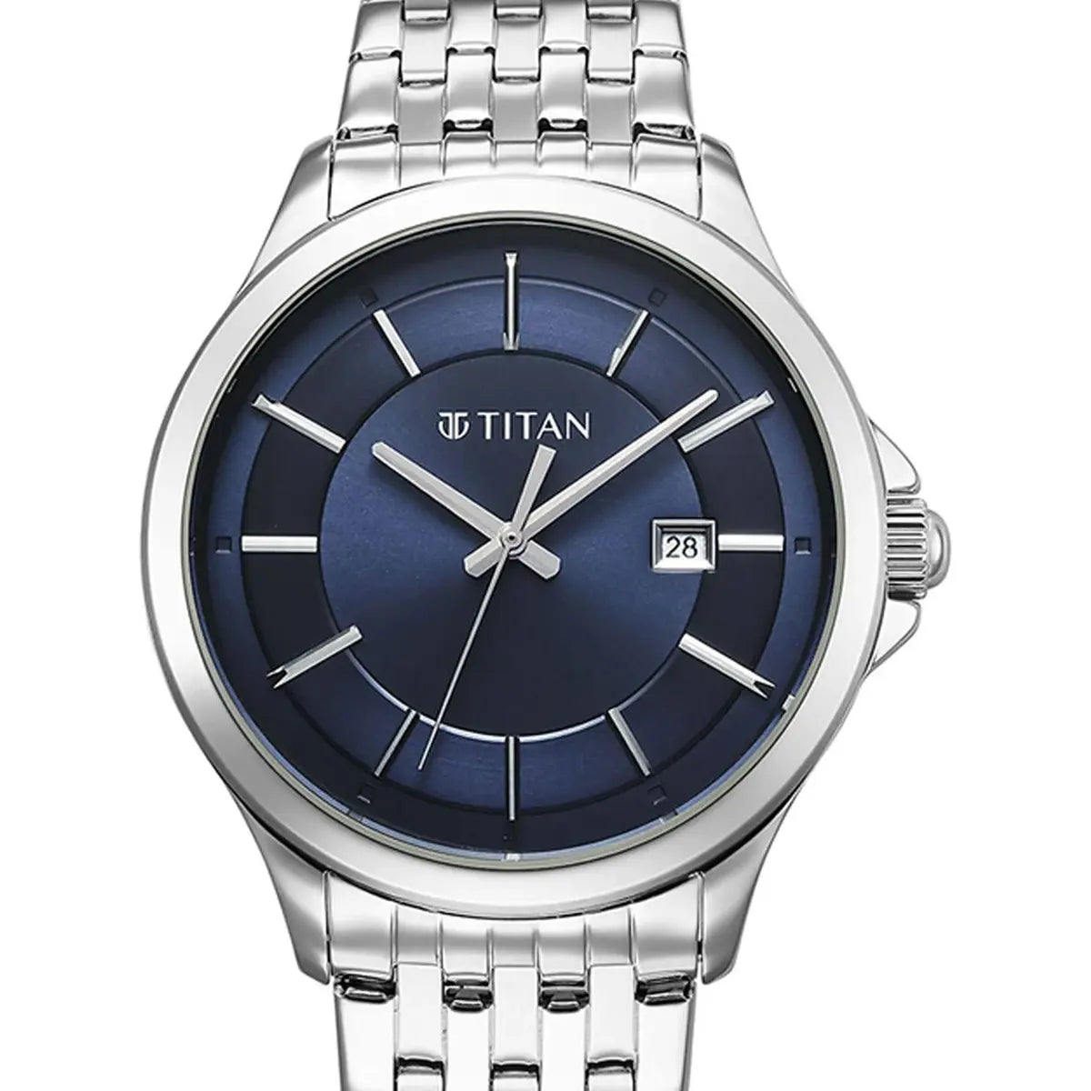 Titan Bandhan Quartz Analog with Date Blue Dial Silver Watch For Couple 9401194211SM01