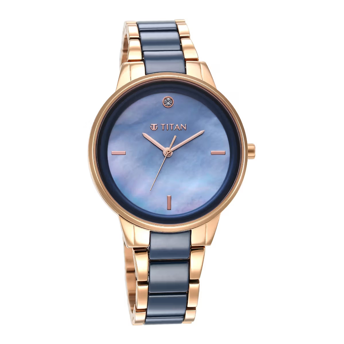 Titan Purple Ceramics Blue Dial Analog Steel and Ceramic Strap watch for Women 95213KD03
