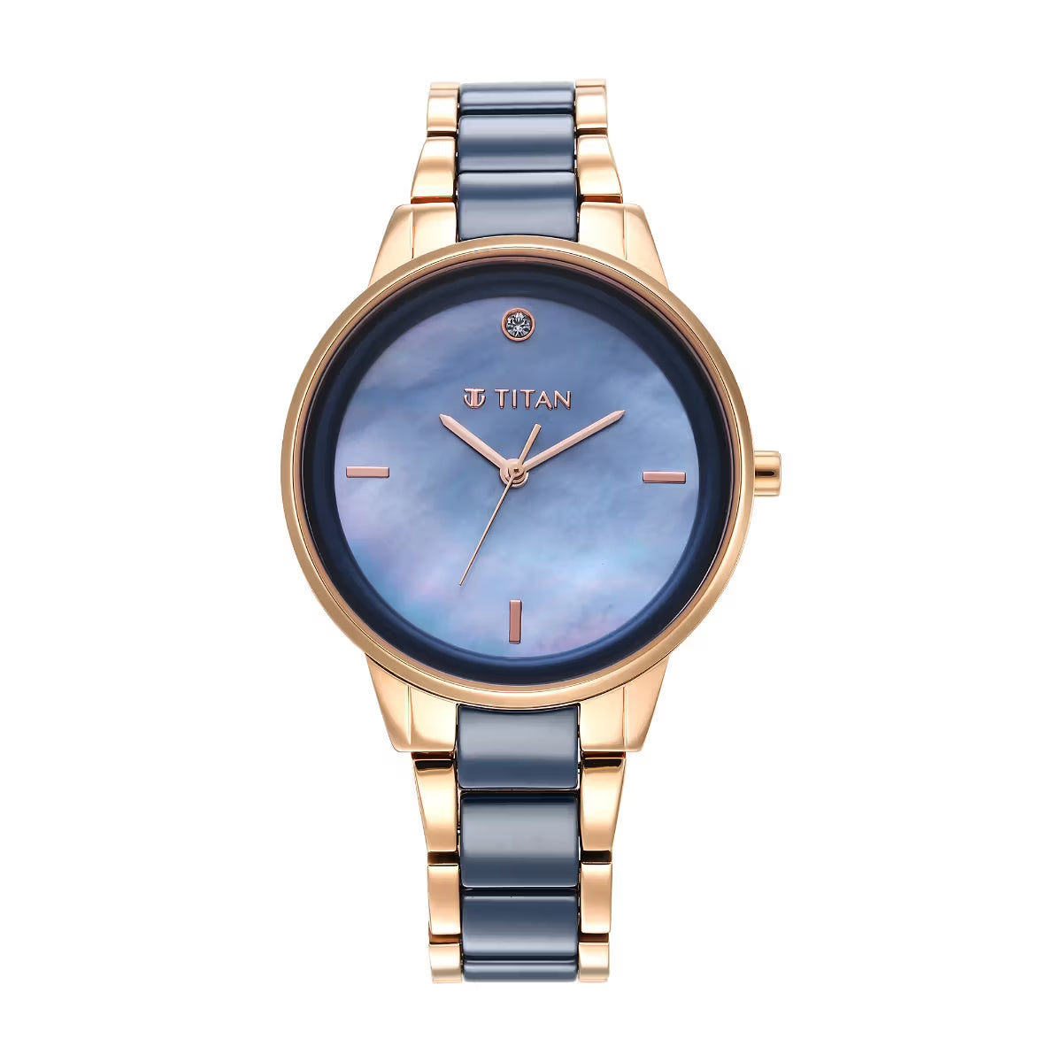 Titan Purple Ceramics Blue Dial Analog Steel and Ceramic Strap watch for Women 95213KD03