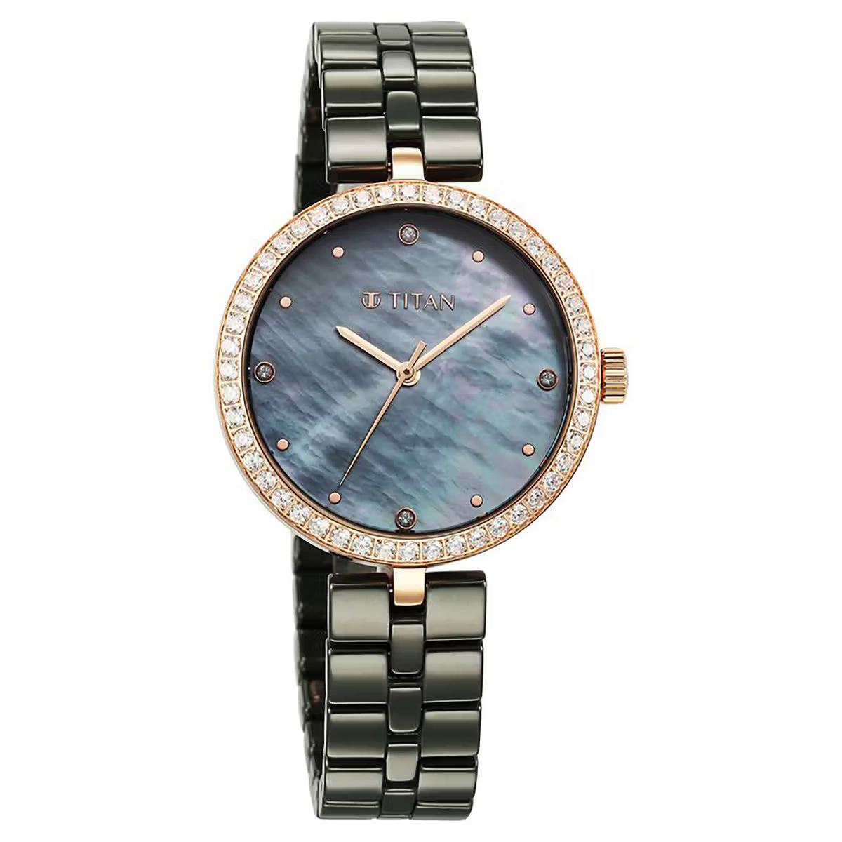 Titan Purple Ceramics Quartz Analog Mother of Pearl Dial Women Watch 95215KC04