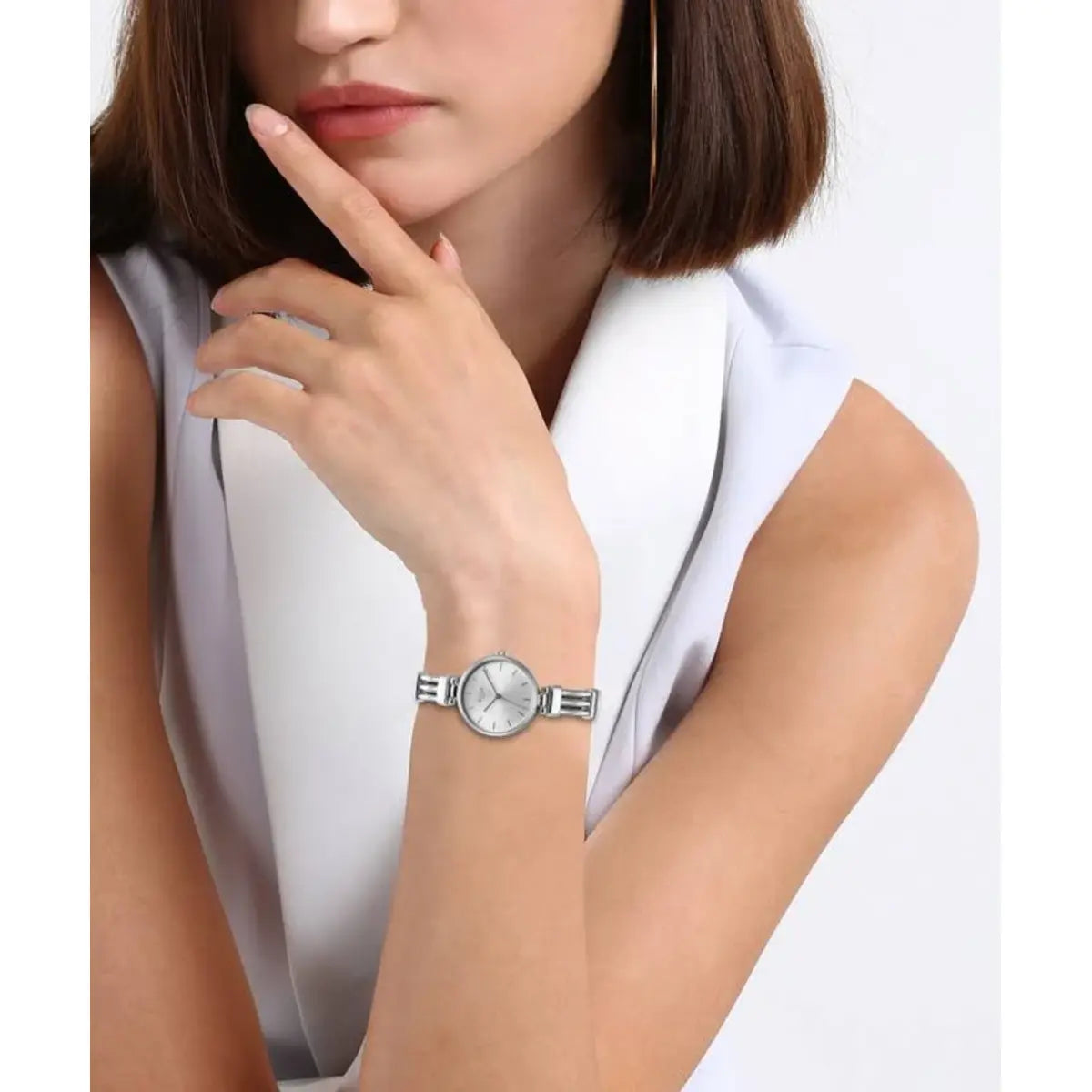 Titan Raga Showstopper Quartz Analog Silver Dial Metal Strap Watch for Women 95263SM01