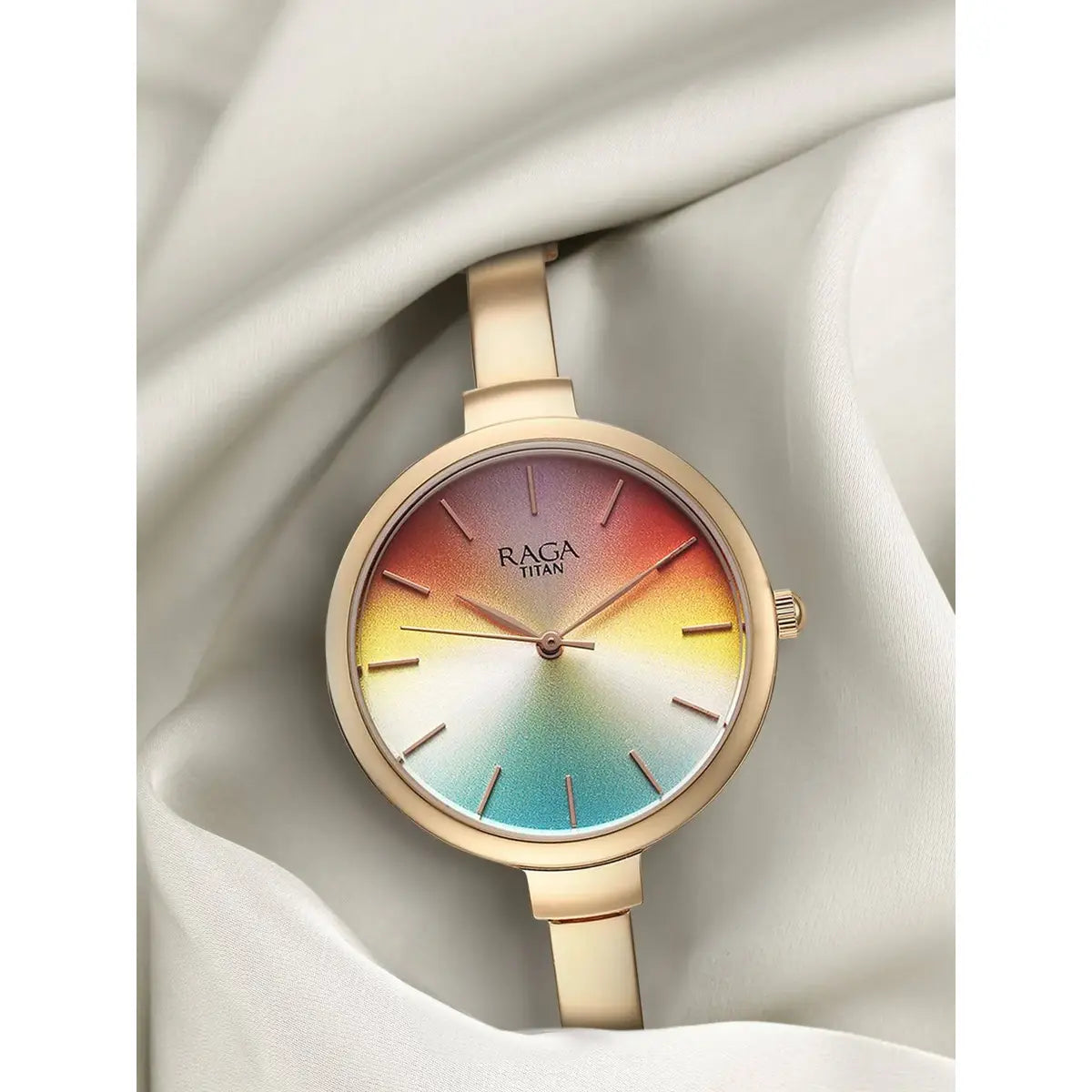 Titan Raga Showstopper Quartz Analog Multicoloured Dial Metal Strap Watch for Women 95273WM01