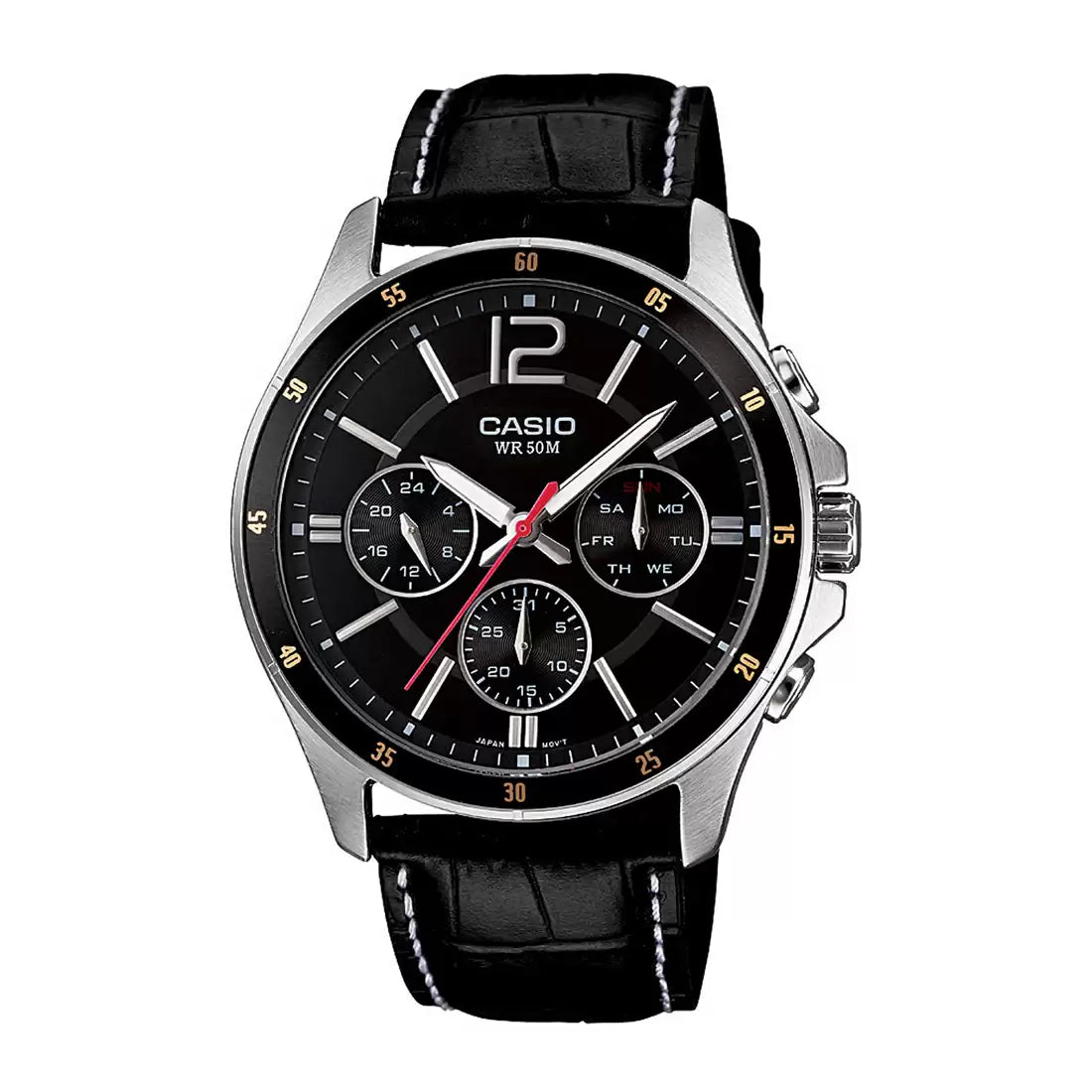 Casio A834 ENTICER MEN MTP-1374L-1AVDF Black Leather Watch