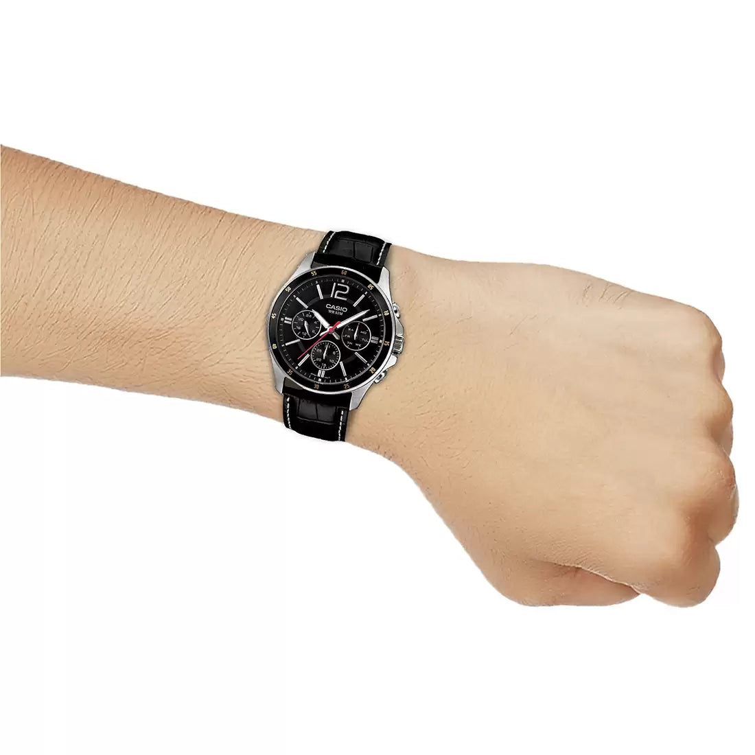 Casio A834 ENTICER MEN MTP-1374L-1AVDF Black Leather Watch