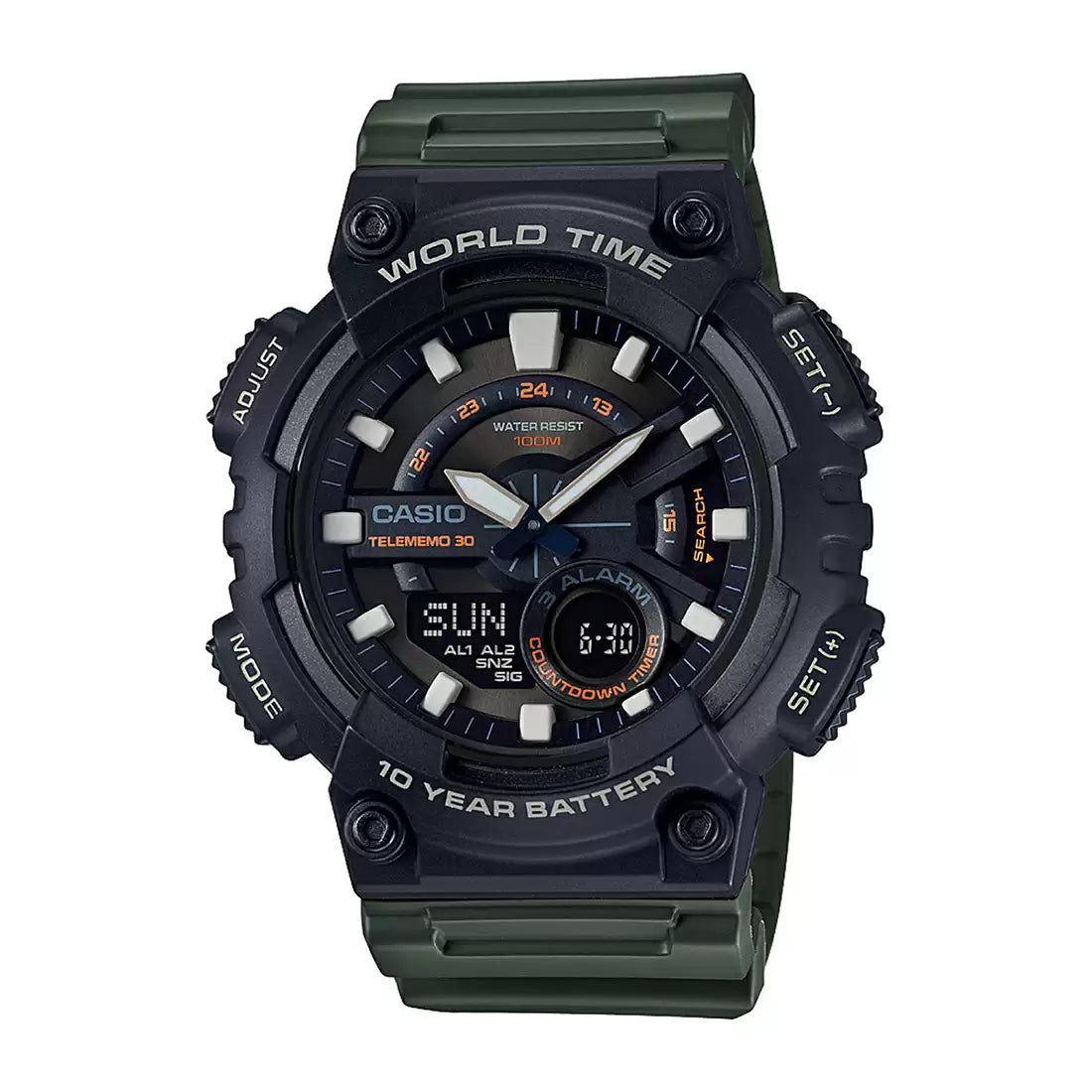 Casio YOUTH AEQ-110W-3AVDF - AD223 Green Analog-Digital - Men's Watch