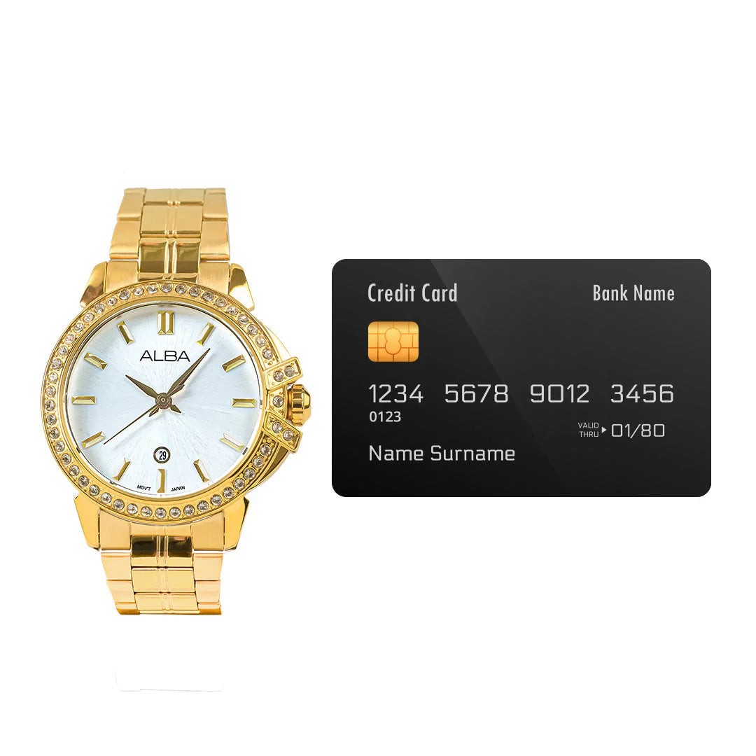 ALBA Yellow Gold Ladies Watch with Mother of Pearl Dial and Crystals AH7CX0X1