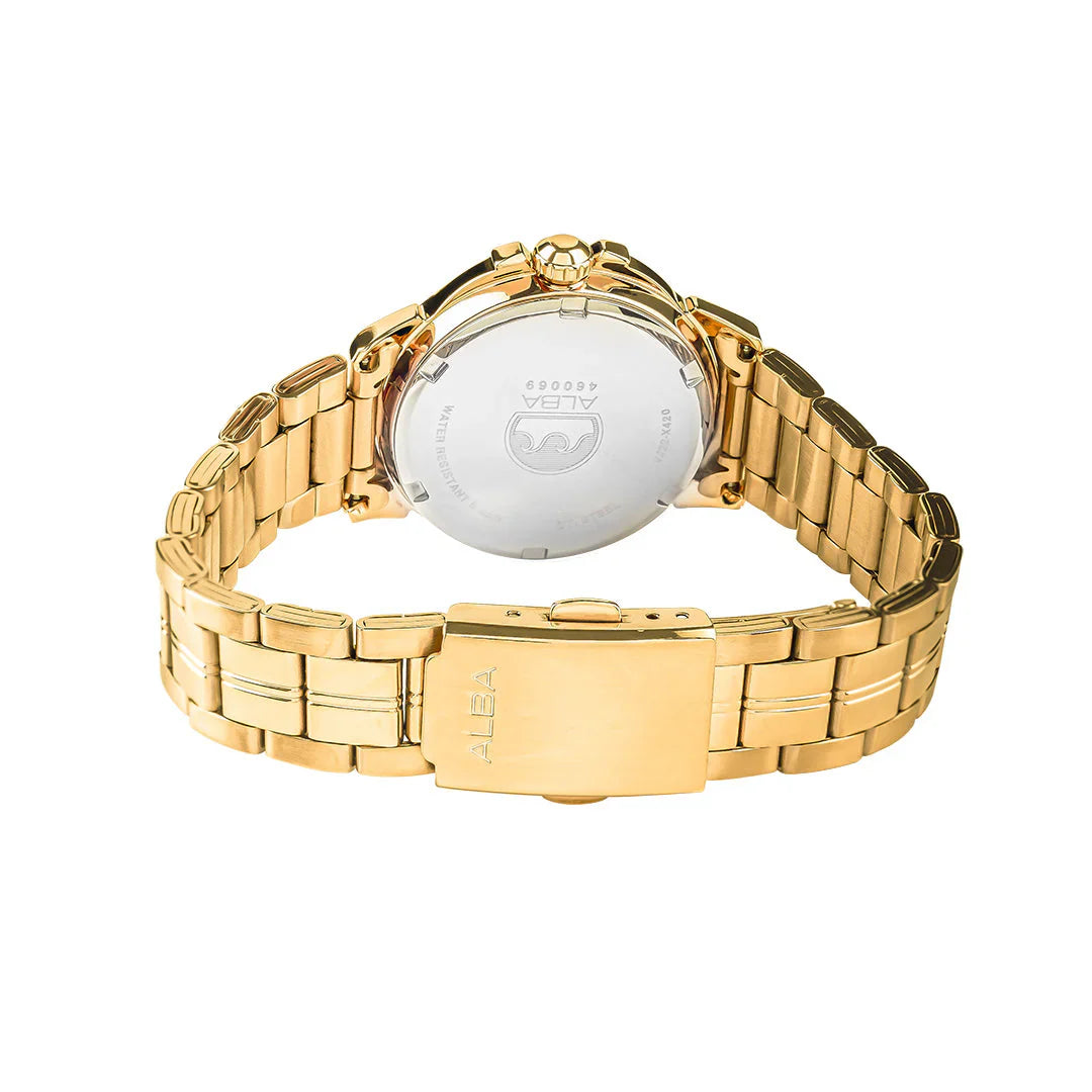 ALBA Yellow Gold Ladies Watch with Mother of Pearl Dial and Crystals AH7CX0X1