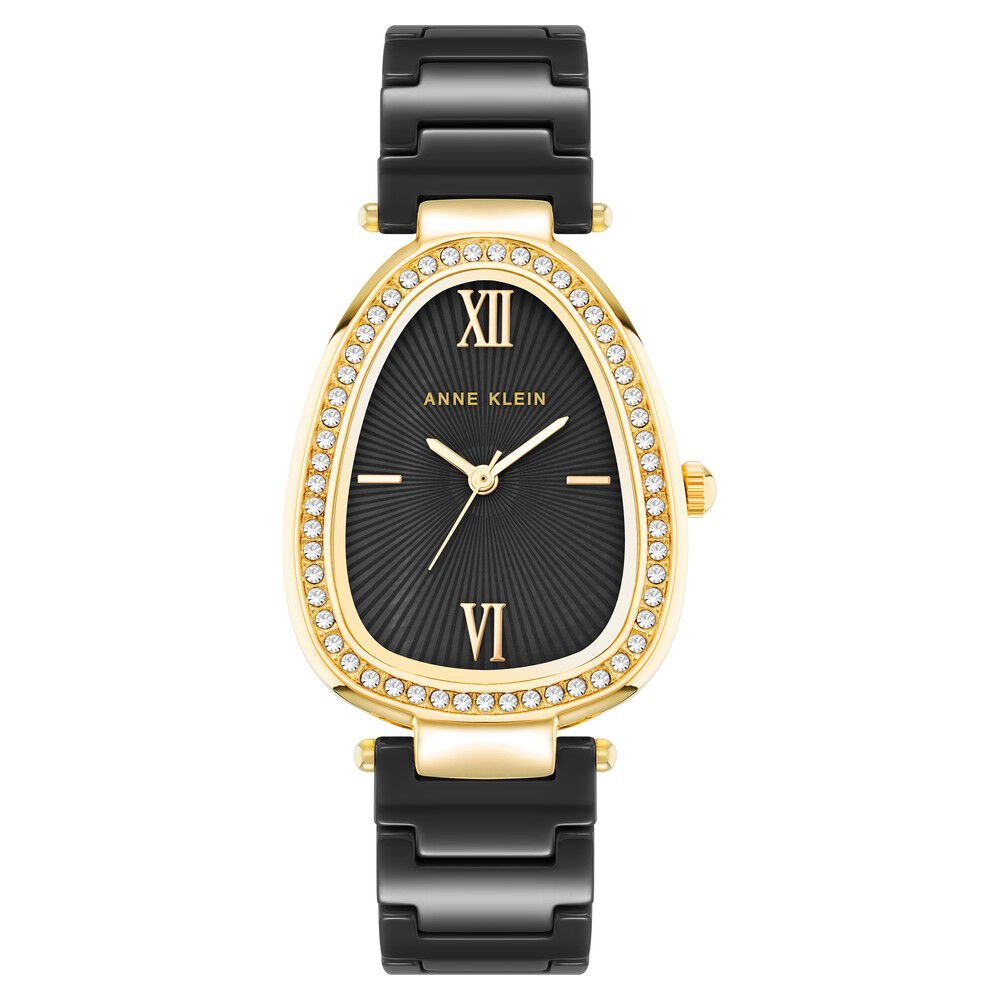 Anne Klein Quartz Analog Black Dial Black Ceramic Strap Watch For Women AK5012GPBK