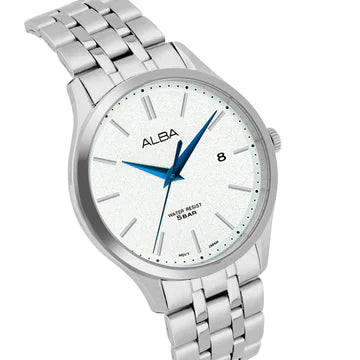 ALBA White Marble Dial with Silver Metal Straps Men's Watch AS9R35X1