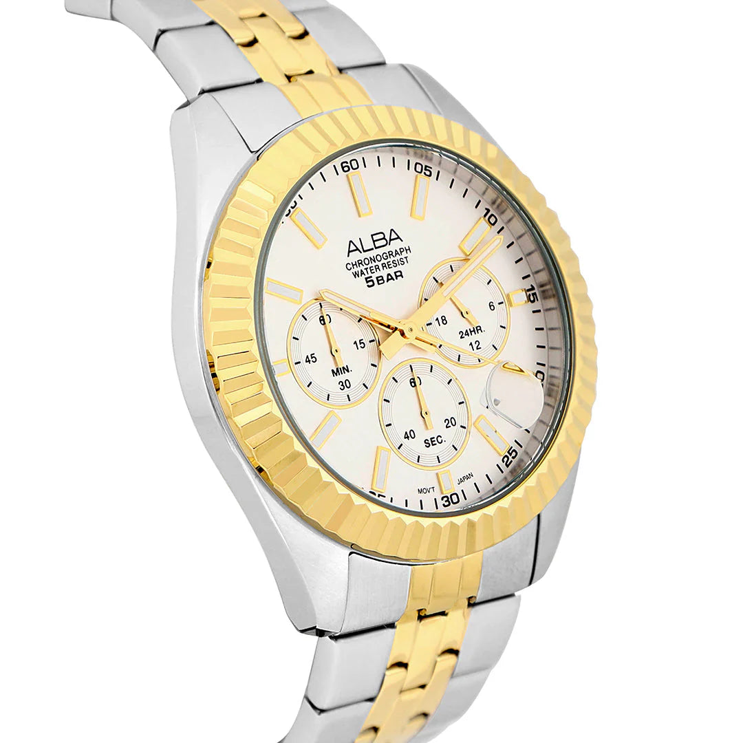 ALBA White+Gold Dial Chronograph Men Watch AT3H14X1