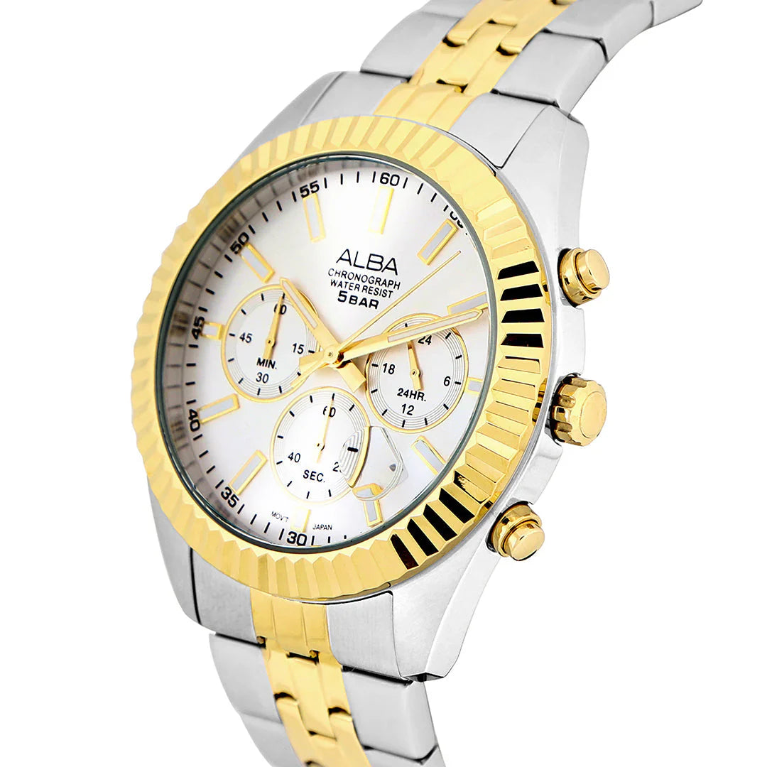 ALBA White+Gold Dial Chronograph Men Watch AT3H14X1