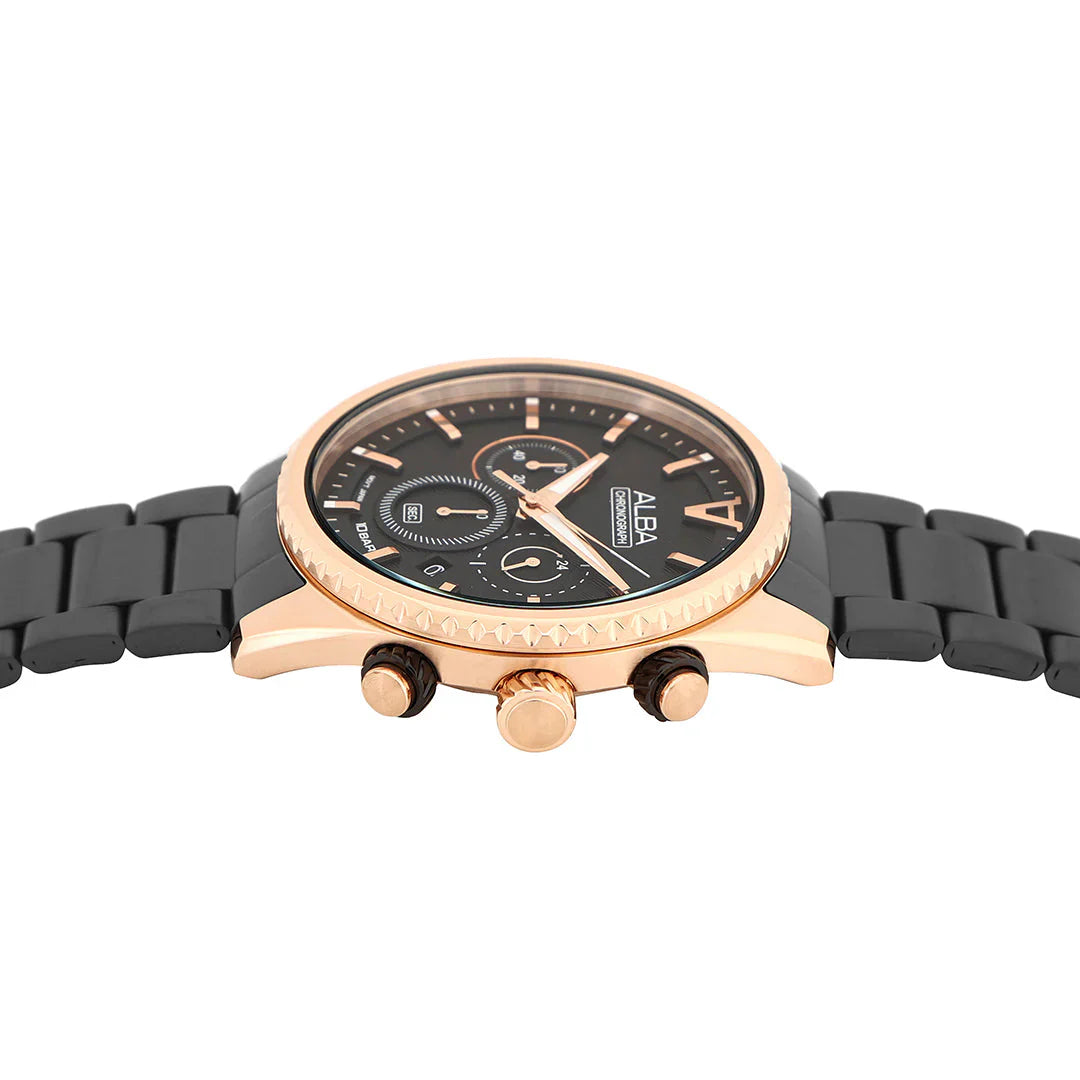 ALBA Black-Gold Dial Chronograph Men's Watch - AT3H80X1