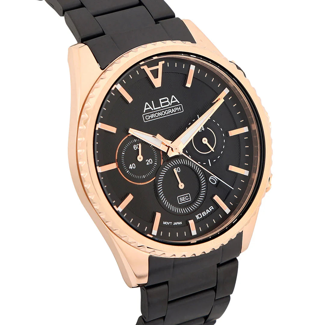 ALBA Black-Gold Dial Chronograph Men's Watch - AT3H80X1
