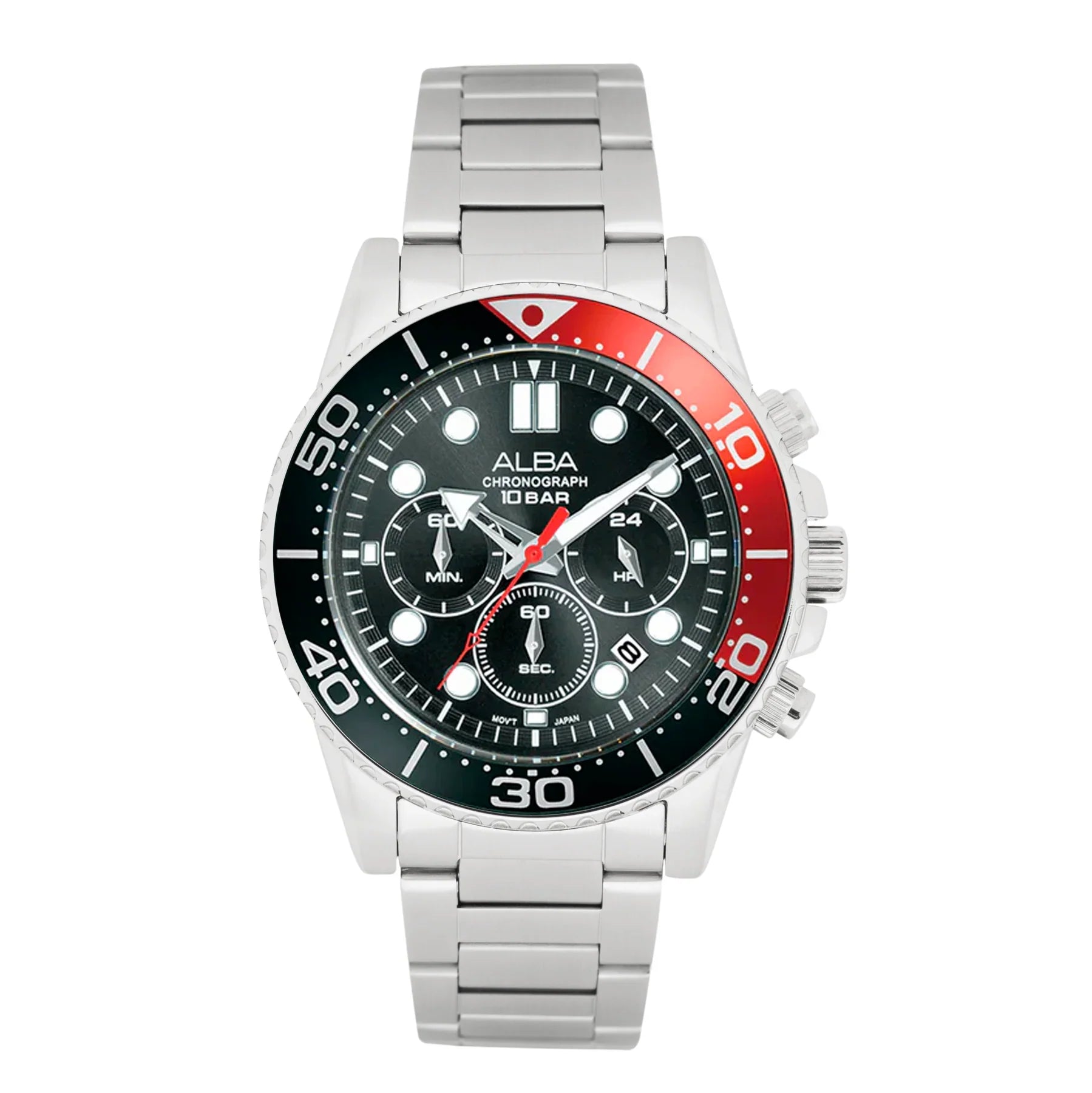 ALBA Midnight Black Dial with Black+Red Bezel Chronograph Men's Watch - AT3J37X1