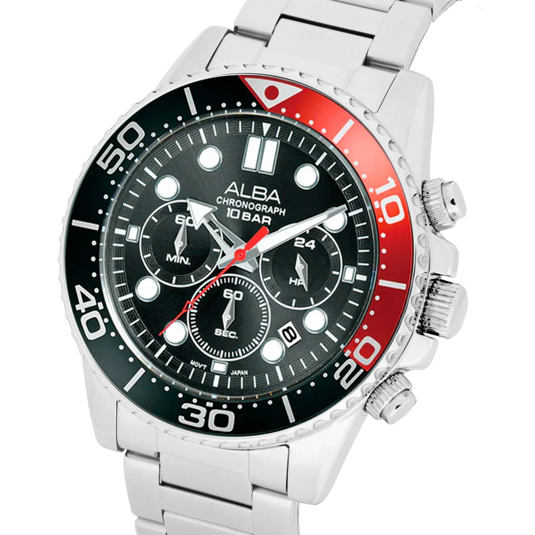 ALBA Midnight Black Dial with Black+Red Bezel Chronograph Men's Watch - AT3J37X1