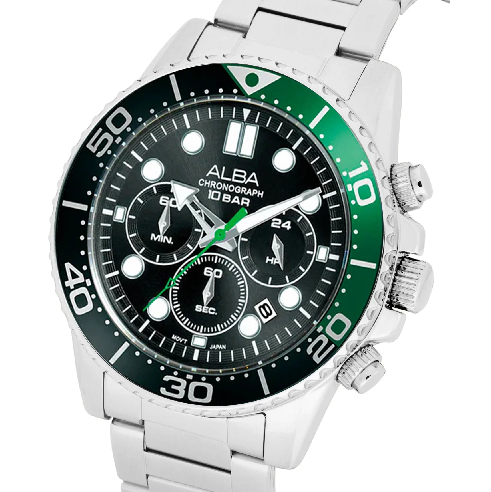 ALBA Midnight Black Dial with Black+Green Bezel Chronograph Men's Watch - AT3J39X1