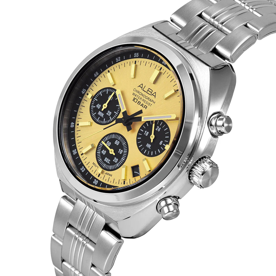 ALBA Gold Dial Panda Chronograph Analog Men's Watch AT3K01X1