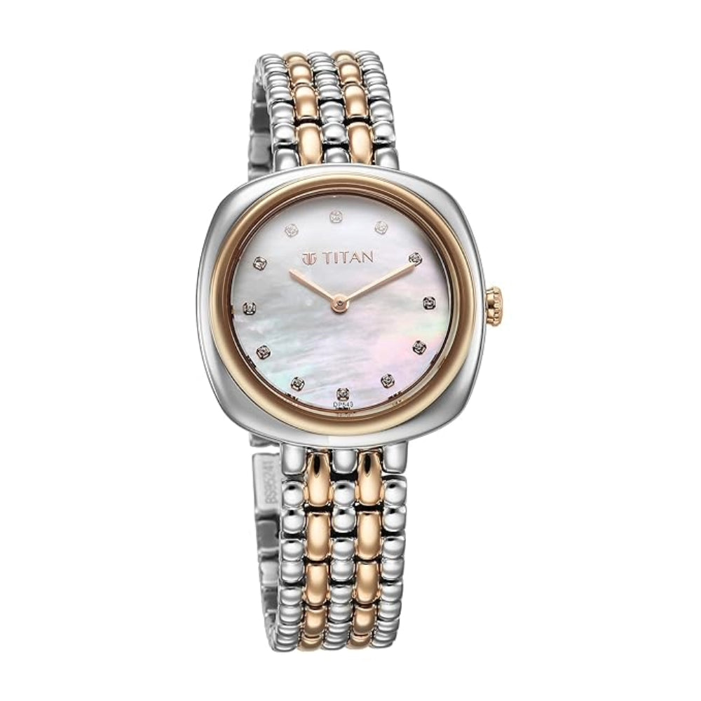 Titan Aura Quartz Analog White Mother Of Pearl Dial Watch for Women 95241KM01