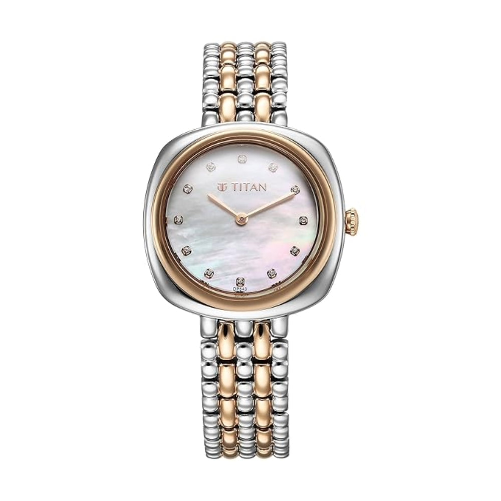 Titan Aura Quartz Analog White Mother Of Pearl Dial Watch for Women 95241KM01