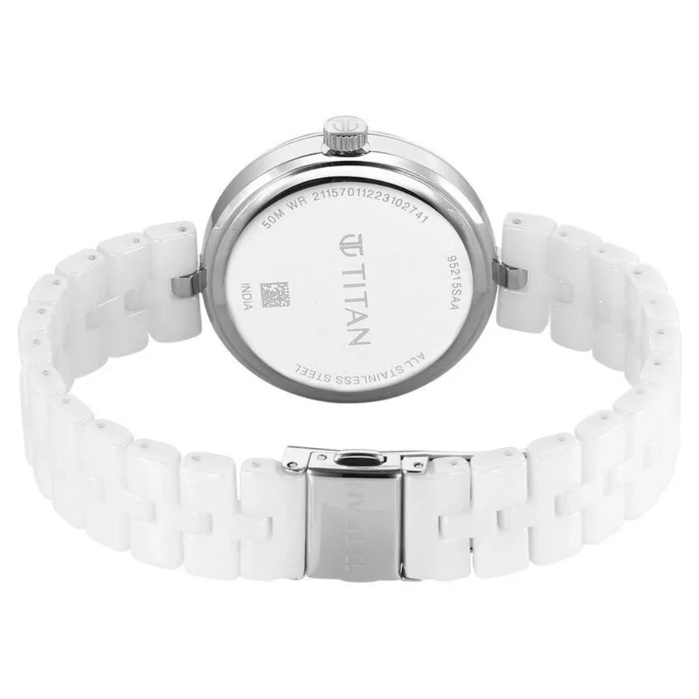 Titan Purple Ceramics Quartz Analog Mother of Pearl Dial Watch For Women 95215KC01