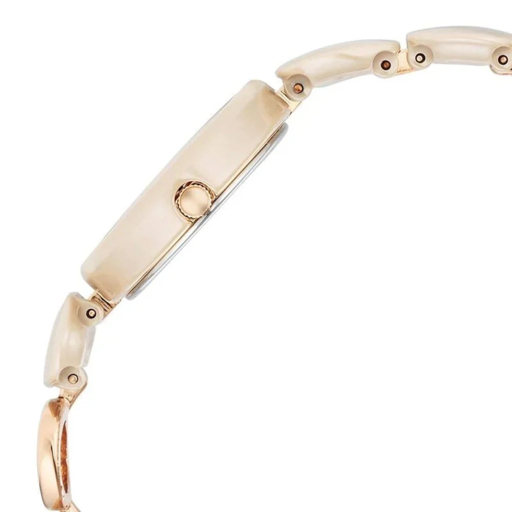 Titan Raga Ceramics Quartz Analog Beige Dial Metal Strap Watch For Women 95146KD06
