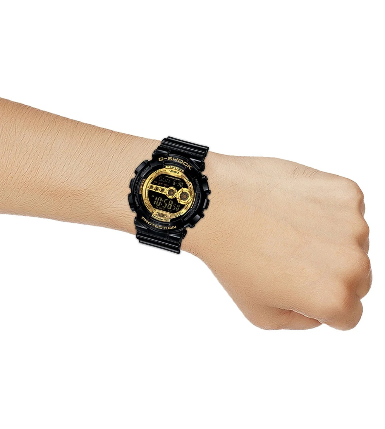 G340 Casio | G-Shock GD-100GB-1DR Black-Gold Analog-Digital Watch (Men)
