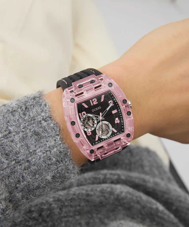 GUESS Mens Sporting Pink Black Multi-function Watch GW0032G3
