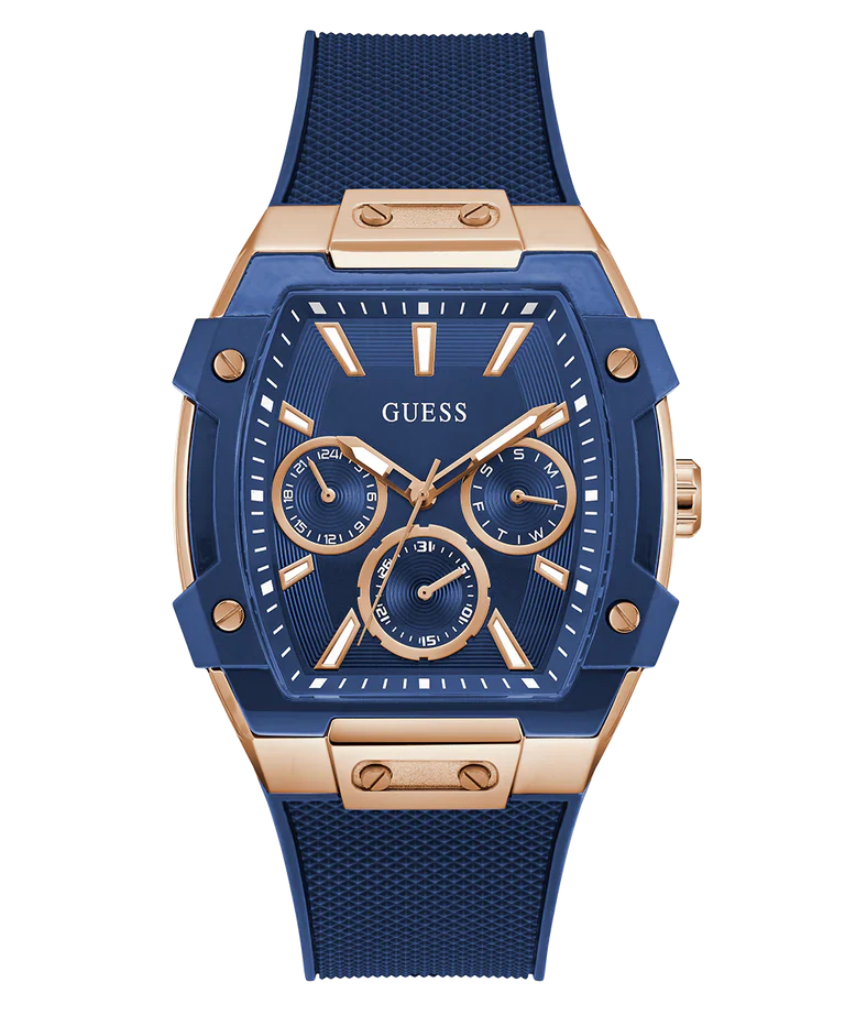 GUESS Mens Blue Rose Gold Tone Multi-function Watch - GW0956G4