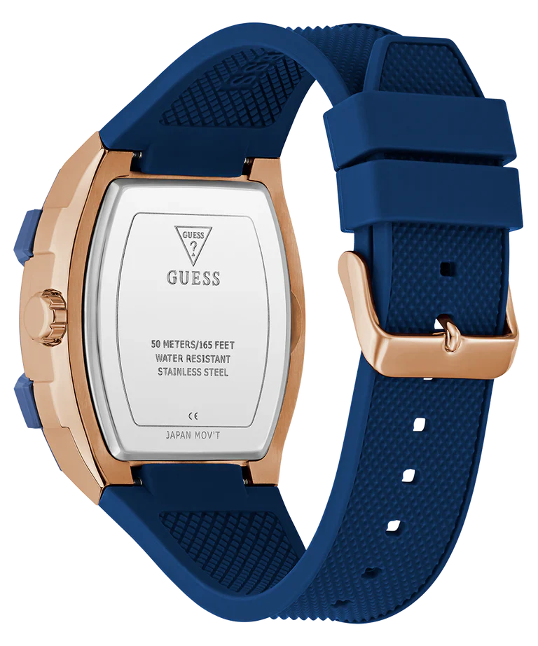 GUESS Mens Blue Rose Gold Tone Multi-function Watch - GW0956G4
