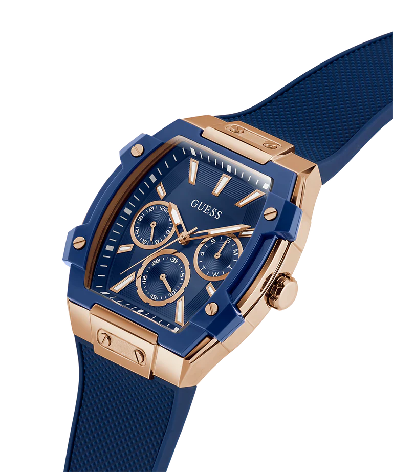 GUESS Mens Blue Rose Gold Tone Multi-function Watch - GW0956G4
