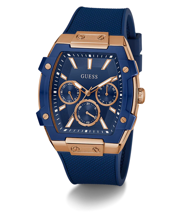 GUESS Mens Blue Rose Gold Tone Multi-function Watch - GW0956G4
