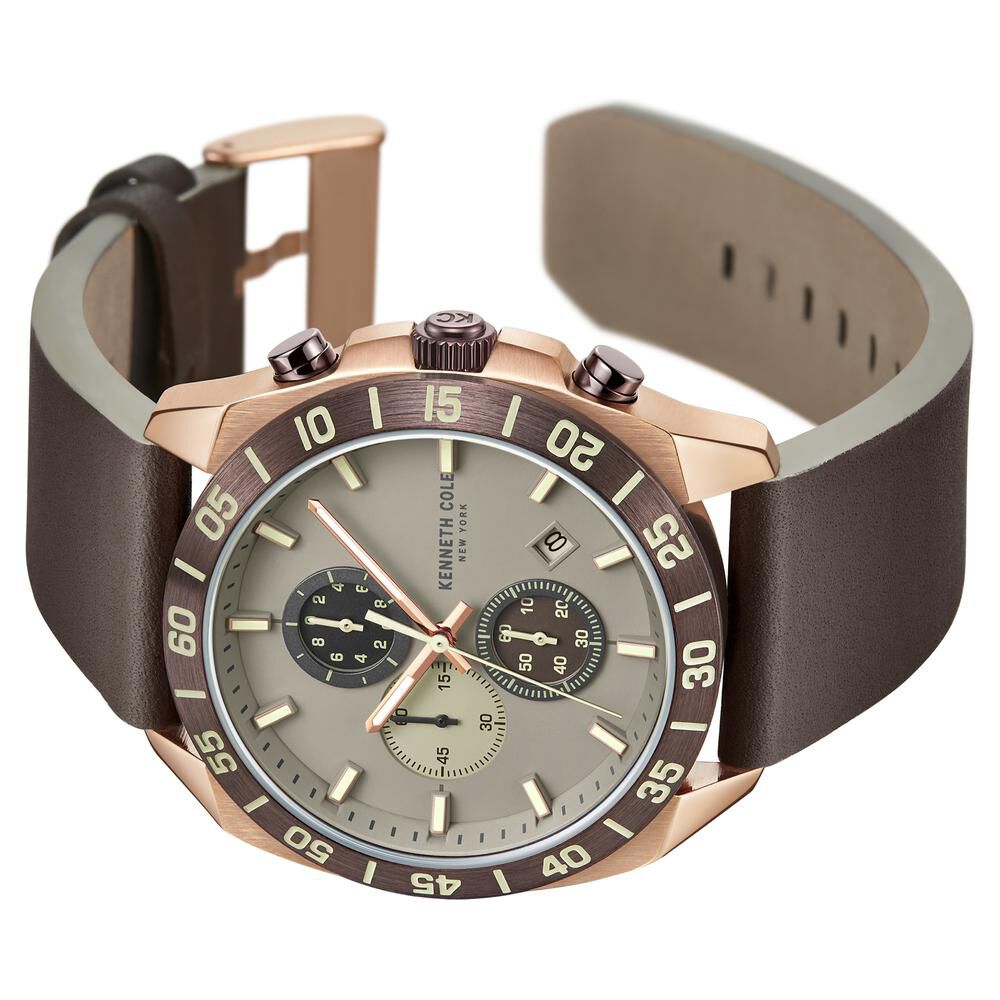 Kenneth Cole Quartz Chronograph Grey dial Leather Strap Watch for Men-NTKCWGC0016102MN