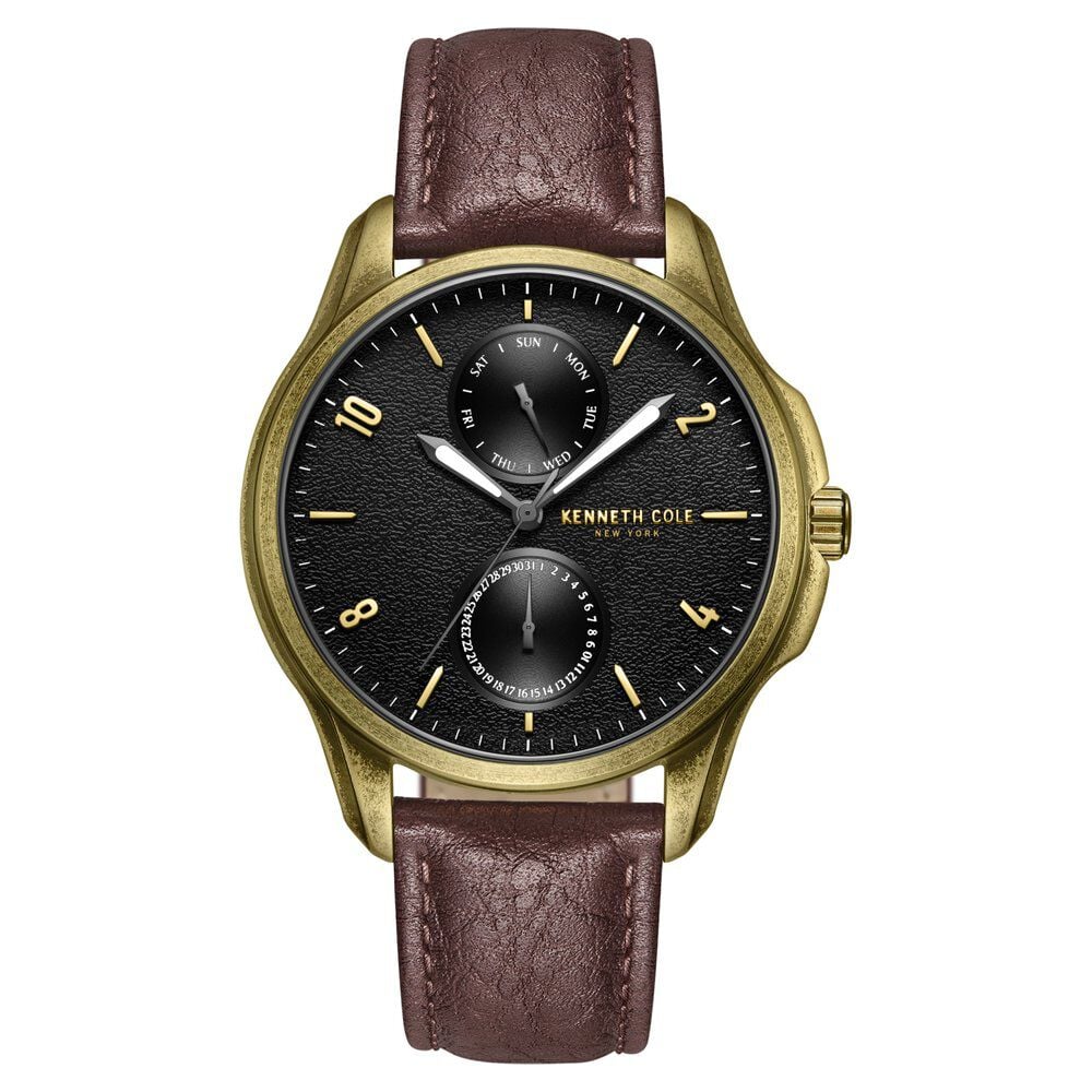 Kenneth Cole Quartz Multifunction Brown dial Leather Strap Watch for Men-NTKCWGF0015901MN