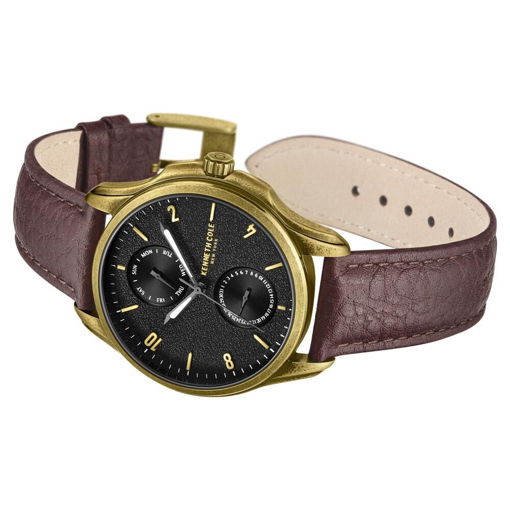 Kenneth Cole Quartz Multifunction Brown dial Leather Strap Watch for Men-NTKCWGF0015901MN