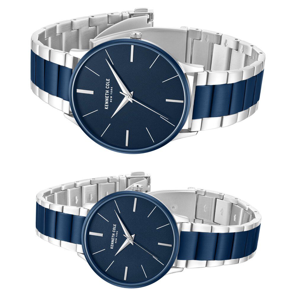 Kenneth Cole Quartz Analog Blue Dial Two Toned Stainless Steel Strap Watch For Couple