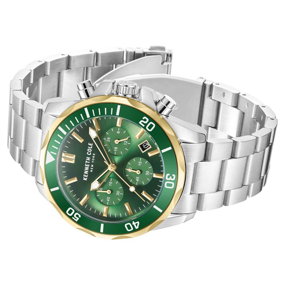 Kenneth Cole Quartz Chronograph Green Dial Metal Strap Watch For Men