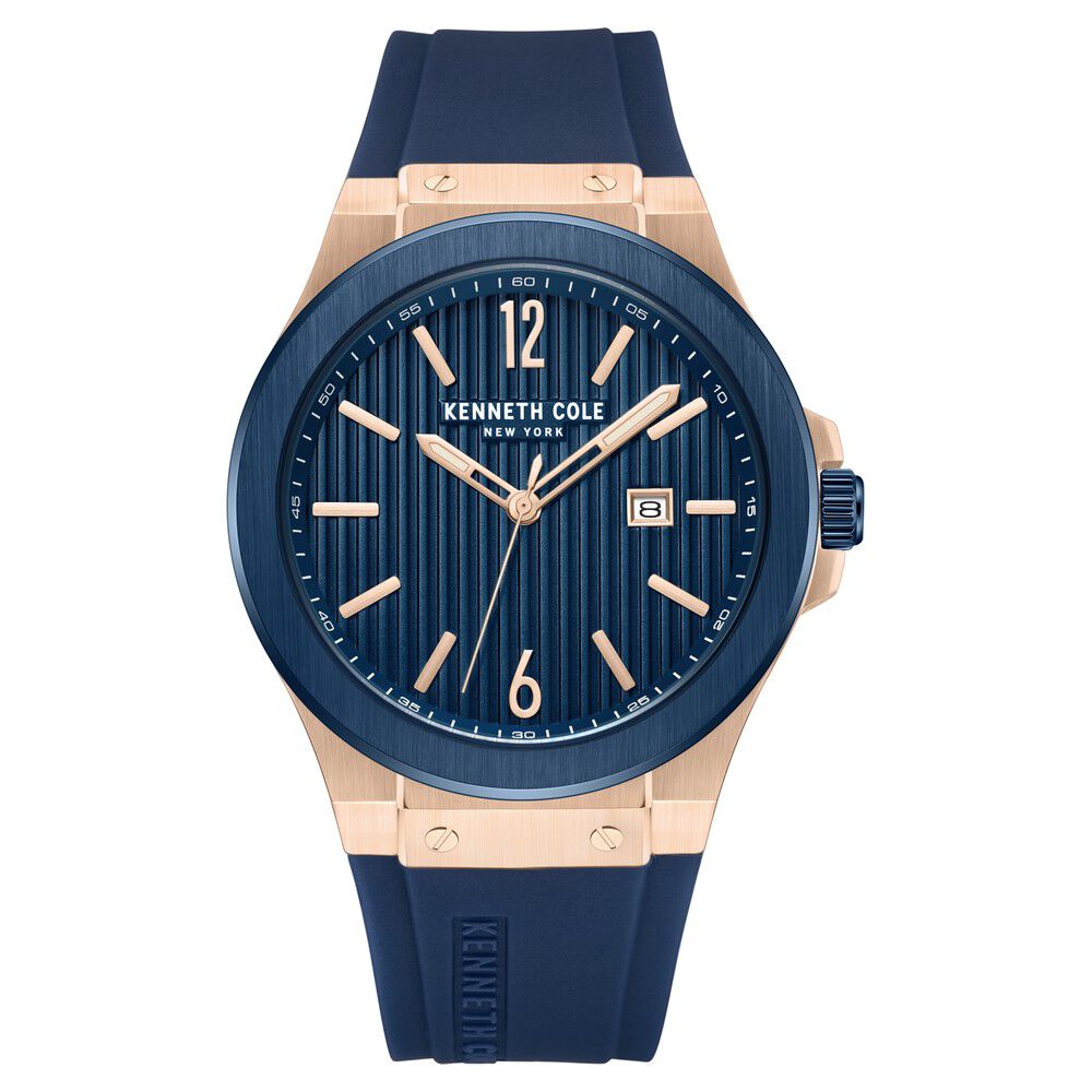 Kenneth Cole Quartz Analog with Date Blue Dial Silicone Strap Watch for Men KCWGN0034403MN
