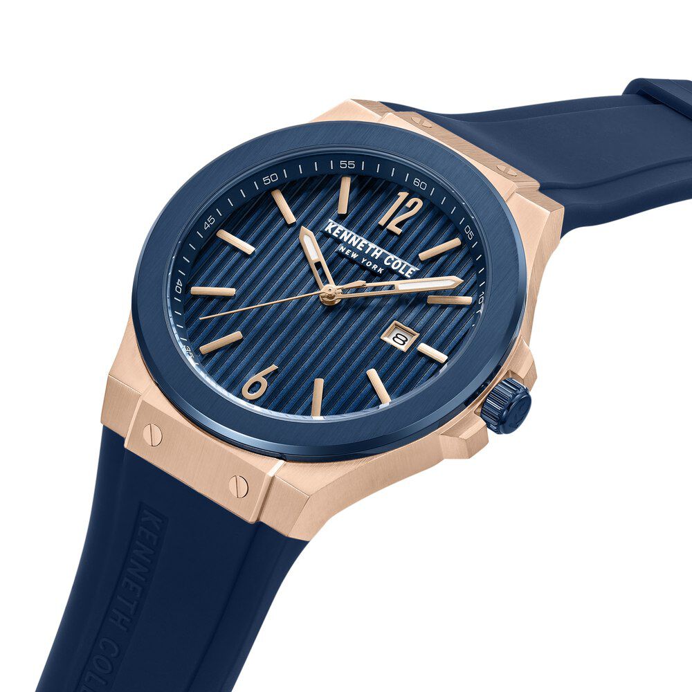 Kenneth Cole Quartz Analog with Date Blue Dial Silicone Strap Watch for Men KCWGN0034403MN